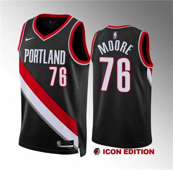 Mens Portland Trail Blazers #76 Taze Moore Black Icon Edition Stitched Basketball Jersey Dzhi